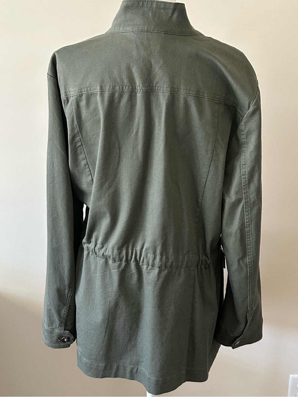 J Jill Olive Green Utility Jacket Fabric Tie  Cinch Waist Cargo Pockets Sz L EUC - Picture 3 of 6
